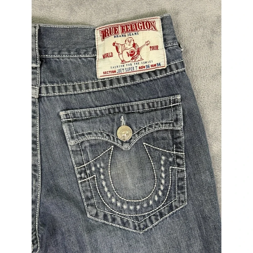 True Religion Jeans Mens 36x34 Blue Joey‎ Super T Bootcut Dark Wash Denim Cowboy